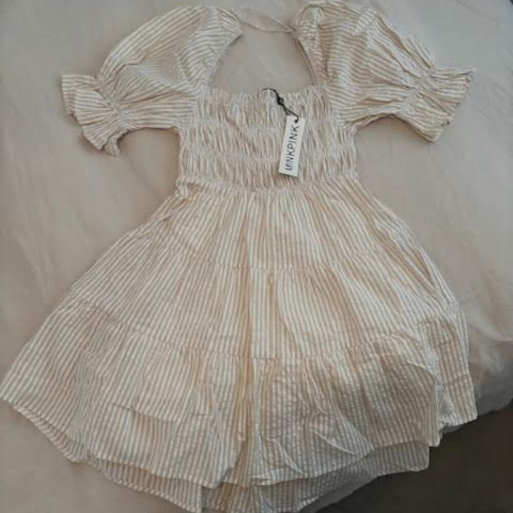White and Beige Summer Dress Size Medium